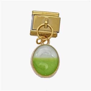 Stainless Steel Element For Module Bracelet With Copper Oval Green Painted Gold Plated, approx 10-12mm, 9-10mm [FD18613]
