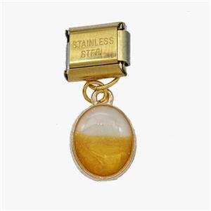 Stainless Steel Element For Module Bracelet With Copper Oval Pendant Painted Gold Plated, approx 10-12mm, 9-10mm [FD18614]