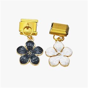 Stainless Steel Element For Module Bracelet With Copper Flower Pendant Enamel Gold Plated Mixed, approx 15mm, 9-10mm [FD18617]