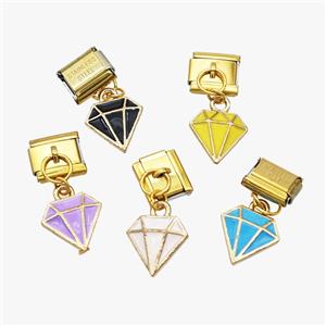 Stainless Steel Element For Module Bracelet With Copper Diamond Pendant Enamel Gold Plated Mixed, approx 12mm, 9-10mm [FD18618]