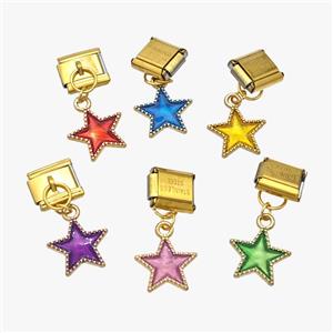 Stainless Steel Element For Module Bracelet With Copper Star Pendant Painted Gold Plated Mixed, approx 13mm, 9-10mm [FD18619]