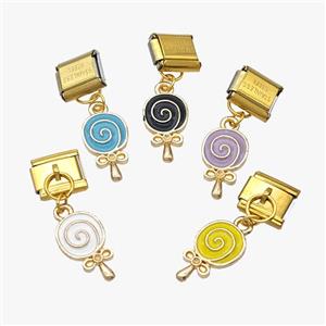 Stainless Steel Element For Module Bracelet With Copper Magic Wand Pendant Enamel Gold Plated Mixed, approx 9-16mm, 9-10mm [FD18620]