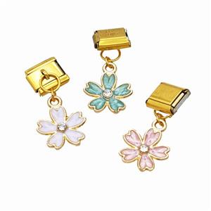 Stainless Steel Element For Module Bracelet With Copper Flower Pendant Painted Gold Plated Mixed, approx 14mm, 9-10mm [FD18623]
