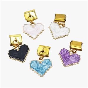 Stainless Steel Element For Module Bracelet With Copper Heart Pendant Painted Gold Plated Mixed, approx 14-18mm, 9-10mm [FD18626]