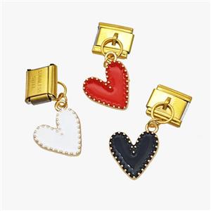 Stainless Steel Element For Module Bracelet With Copper Heart Pendant Enamel Gold Plated Mixed, approx 13mm, 9-10mm [FD18628]