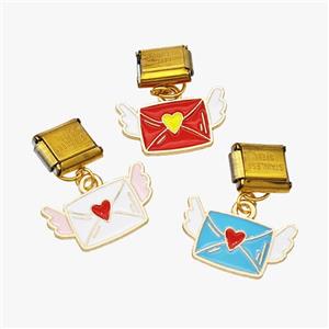 Stainless Steel Element For Module Bracelet With Copper Mailer Pendant Enamel Gold Plated Mixed, approx 11-19mm, 9-10mm [FD18629]