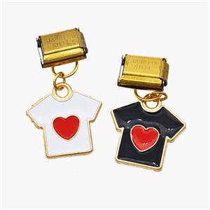 Stainless Steel Element For Module Bracelet With Copper T-Shirt Pendant Enamel Gold Plated Mixed, approx 14-16mm, 9-10mm [FD18630]