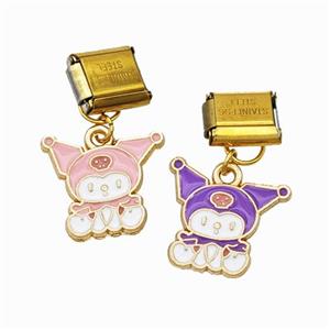 Stainless Steel Element For Module Bracelet With Copper Fairy Pendant Enamel Gold Plated Mixed, approx 14-16mm, 9-10mm [FD18631]
