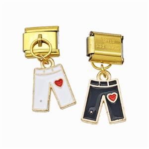Stainless Steel Element For Module Bracelet With Copper Pants Pendant Enamel Gold Plated Mixed, approx 12mm, 9-10mm [FD18633]