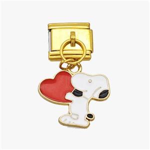 Stainless Steel Element For Module Bracelet With Copper Dog Heart Pendant Enamel Gold Plated, approx 12-16mm, 9-10mm [FD18635]
