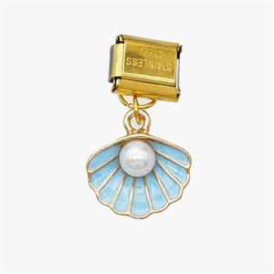 Stainless Steel Element For Module Bracelet With Copper Scallop Pendant Enamel Gold Plated, approx 12-14mm, 9-10mm [FD18639]