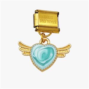 Stainless Steel Element For Module Bracelet With Copper Heart Wings Pendant Painted Gold Plated, approx 12-20mm, 9-10mm [FD18641]