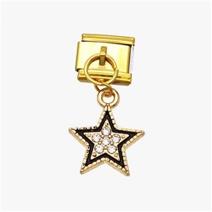 Stainless Steel Element For Module Bracelet With Copper Star Pendant Pave Zirconia Enamel Gold Plate, approx 13mm, 9-10mm [FD18644]