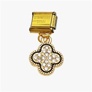Stainless Steel Element For Module Bracelet With Clover Pendant Pave Zirconia Enamel Gold Plated, approx 14mm, 9-10mm [FD18645]