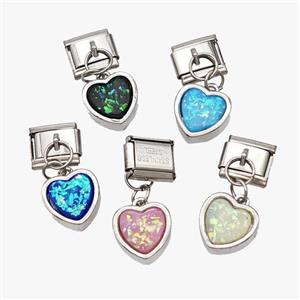Raw Stainless Steel Element For Module Bracelet With Copper Heart Pendant Pave Fireopal Mixed, approx 11.5mm, 9-10mm [FD18646]