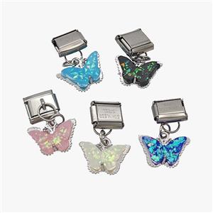Raw Stainless Steel Element For Module Bracelet With Copper Butterfly Pendant Pave Fireopal Mixed, approx 10-16mm, 9-10mm [FD18648]