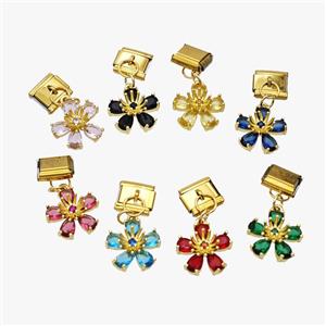 Stainless Steel Element For Module Bracelet With Crystal Glass Flower Pendant Gold Plated Mix, approx 15mm, 9-10mm [FD18651]