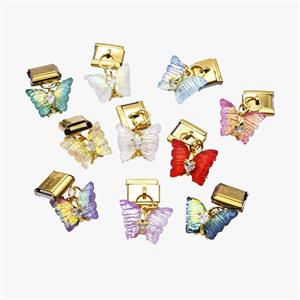 Stainless Steel Element For Module Bracelet With Acrylic Butterfly Pendant Gold Plated Mix, approx 12-14mm, 9-10mm [FD18652]