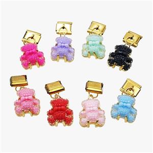 Stainless Steel Element For Module Bracelet With Resin Bear Pendant Gold Plated Mix, approx 15-16mm, 9-10mm [FD18653]