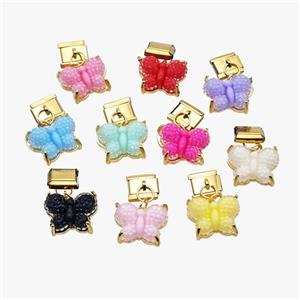 Stainless Steel Element For Module Bracelet With Resin Butterfly Pendant Gold Plated Mix, approx 13-18mm, 9-10mm [FD18654]