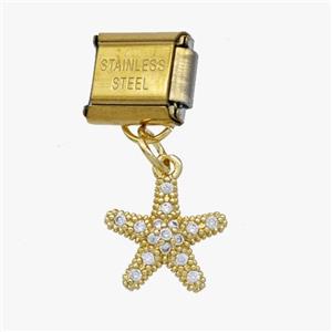 Stainless Steel Element For Module Bracelet With Copper Starfish Pendant Pave Zirconia Gold Plated, approx 11mm, 9-10mm [FD18656]