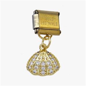 Stainless Steel Element For Module Bracelet With Copper Scallop Pendant Pave Zirconia Gold Plated, approx 12mm, 9-10mm [FD18657]