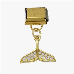 Stainless Steel Element For Module Bracelet With Copper Shark-tail Pendant Pave Zirconia Gold Plated, approx 10-15mm, 9-10mm [FD18658]