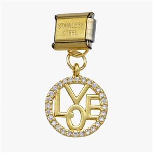 Stainless Steel Element For Module Bracelet With Copper LOVE Pendant Pave Zirconia Gold Plated, approx 14.5mm, 9-10mm [FD18659]
