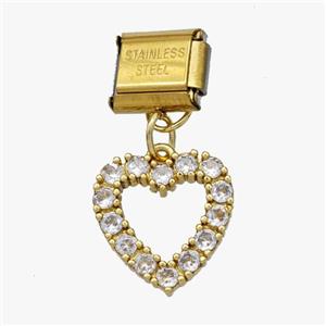 Stainless Steel Element For Module Bracelet With Copper Heart Pendant Pave Zirconia Gold Plated, approx 14.5-15mm, 9-10mm [FD18660]
