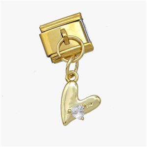 Stainless Steel Element For Module Bracelet With Copper Heart Pendant Pave Zirconia Gold Plated, approx 8.5mm, 9-10mm [FD18662]