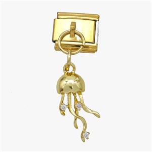 Stainless Steel Element For Module Bracelet With Copper Jellyfish Pendant Pave Zirconia Gold Plated, approx 8-15mm, 9-10mm [FD18664]