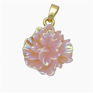 Resin Flower Pendant Pink AB-Color Gold Plated, approx 16mm [FD18672]