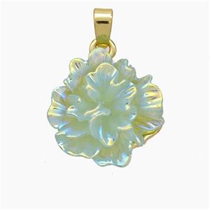 Resin Flower Pendant Green AB-Color Gold Plated, approx 16mm [FD18674]