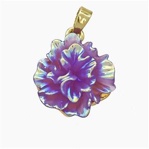 Resin Flower Pendant Purple AB-Color Gold Plated, approx 16mm [FD18675]