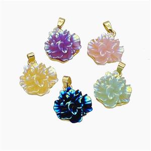 Resin Flower Pendant AB-Color Gold Plated Mixed Color, approx 16mm [FD18677]