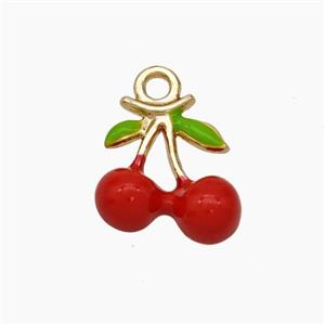 Copper Cherry Charms Pendant Red Enamel Gold Plated, approx 11-13mm [FD18678]