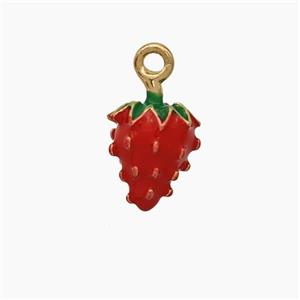 Copper Strawberry Charms Pendant Red Enamel Gold Plated, approx 9-12mm [FD18679]
