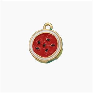 Copper Watermelon Charms Pendant Enamel Gold Plated, approx 11mm [FD18681]