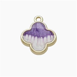 Copper Clover Pendant Purple Painted Gold Plated, approx 15mm [FD18683]