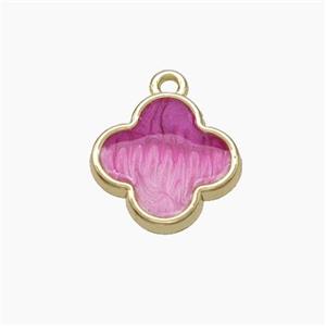 Copper Clover Pendant Pink Painted Gold Plated, approx 15mm [FD18684]