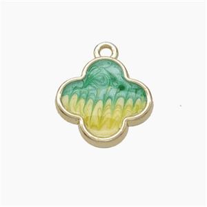 Copper Clover Pendant Greenyellow Painted Gold Plated, approx 15mm [FD18685]