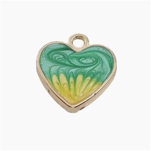 Copper Heart Pendant Green Yellow Painted Gold Plated, approx 16mm [FD18689]