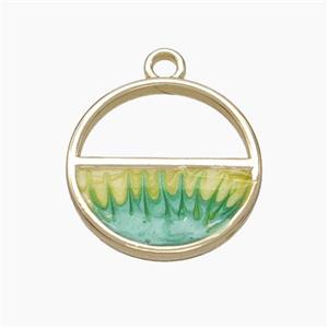 Copper Sun Pendant Green Yellow Painted Gold Plated, approx 18mm [FD18700]