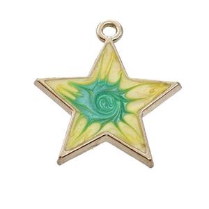 Copper Star Pendant Green Yellow Painted Gold Plated, approx 21mm [FD18705]