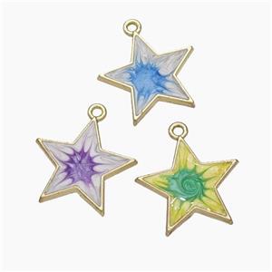 Copper Star Pendant Painted Gold Plated Mixed, approx 21mm [FD18706]