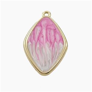 Copper Rhombus Pendant Pink Painted Gold Plated, approx 17-25mm [FD18707]