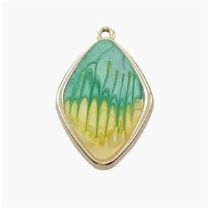 Copper Rhombus Pendant Greenyellow Painted Gold Plated, approx 17-25mm [FD18710]