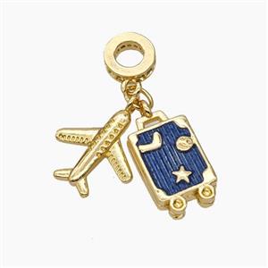 Copper Airplane Travel Box Pendant Painted Gold Plated, approx 11-15mm, 15mm, 10mm [FD18721]