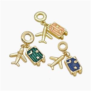 Copper Airplane Travel Box Pendant Painted Gold Plated Mixed, approx 11-15mm, 15mm, 10mm [FD18723]
