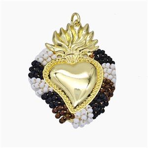 Copper Heart Pendant With Seed Glass Wire Wrapped Gold Plated, approx 35-50mm [FD18724]